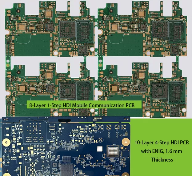 Multilayer HDI PCB examples for mobile communications with fine-pitch BGA routing areas