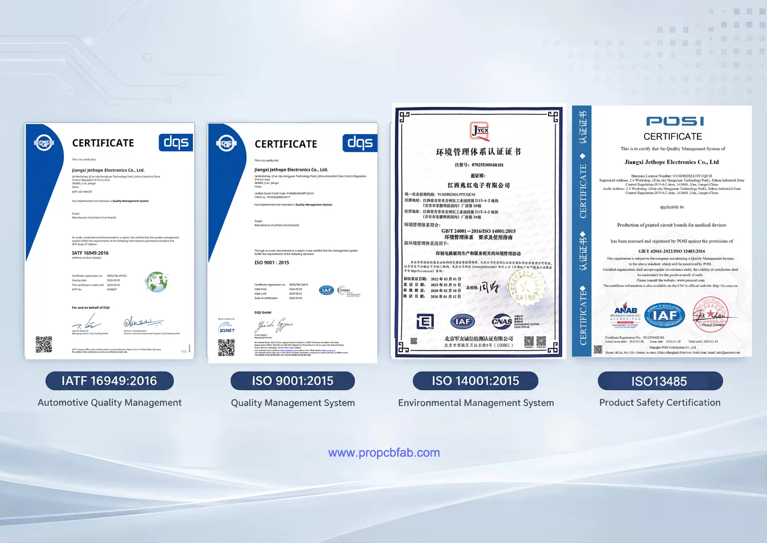 JetH Pro PCB Fab PCB manufacturing certifications