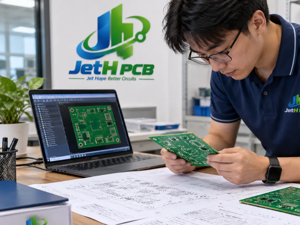 PCB engineer reviewing manufacturing files for a JetH PCB quotation